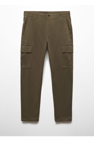 شلوار منگو خاکی فاق نرمال مردانه مانگو 67000628