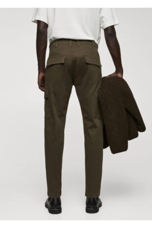 شلوار منگو خاکی فاق نرمال مردانه مانگو 67000628