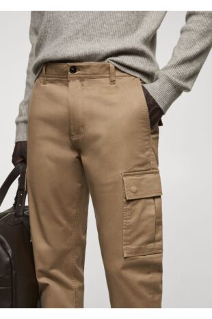 شلوار منگو بژ فاق نرمال مردانه مانگو 67000628