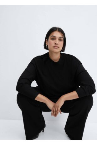 شلوار منگو سیاه فاق نرمال زنانه مانگو 67090473