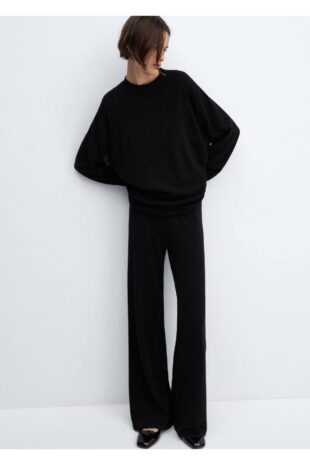 شلوار منگو سیاه فاق نرمال زنانه مانگو 67090473