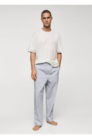 ست پیژامه آبی فاق نرمال بلند مردانه مانگو 67020676