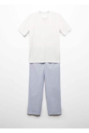 ست پیژامه آبی فاق نرمال بلند مردانه مانگو 67020676