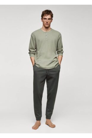 ست پیژامه خاکی فاق نرمال بلند مردانه مانگو 67070673