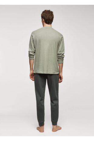 ست پیژامه خاکی فاق نرمال بلند مردانه مانگو 67070673