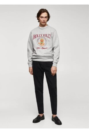 سویشرت منگو خاکستری مردانه مانگو 57079222