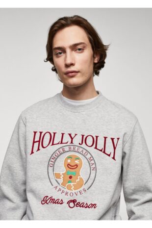 سویشرت منگو خاکستری مردانه مانگو 57079222