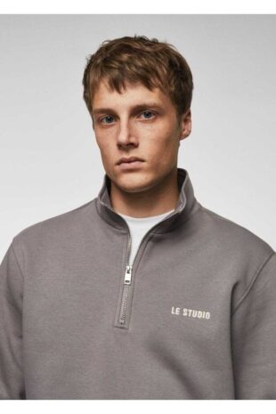 سویشرت منگو خاکستری مردانه مانگو 67020648