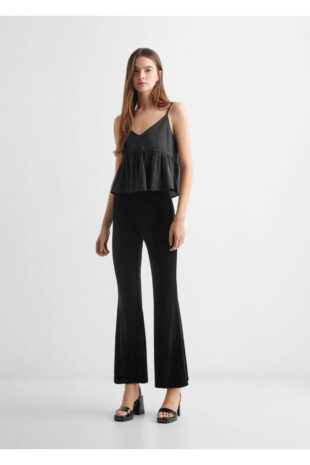 شلوار منگو سیاه فاق نرمال زنانه مانگو 67090423