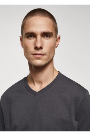 تی شرت منگو خاکستری مردانه مانگو 67090643