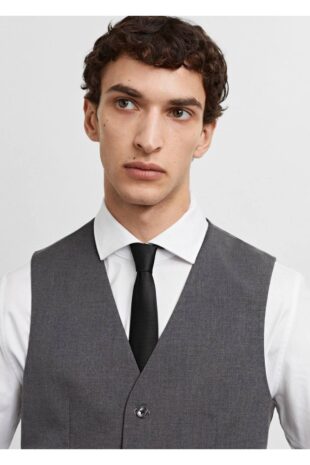 جلیقه منگو خاکستری مردانه مانگو 67060620