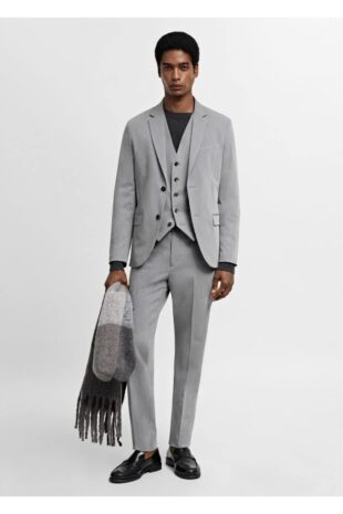 جلیقه منگو خاکستری مردانه مانگو 67080624