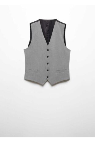 جلیقه منگو خاکستری مردانه مانگو 67080624