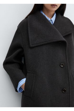 پالتو خاکستری زنانه مانگو 57037734