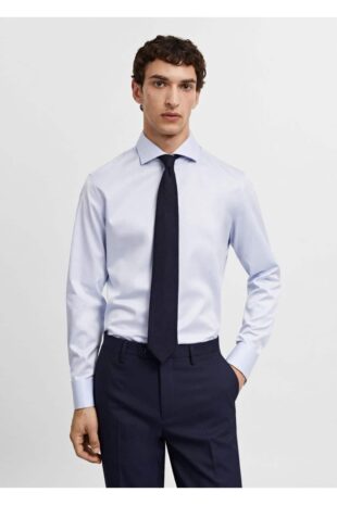 پیراهن آبی مردانه مانگو 67070620