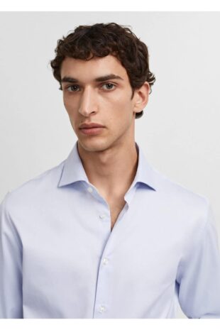 پیراهن آبی مردانه مانگو 67070620