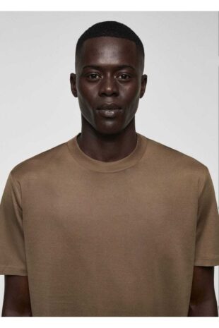 تی شرت قهوه ای مردانه مانگو 67040646