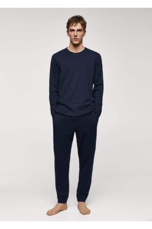 ست پیژامه لاجورد فاق نرمال بلند مردانه مانگو 67030675