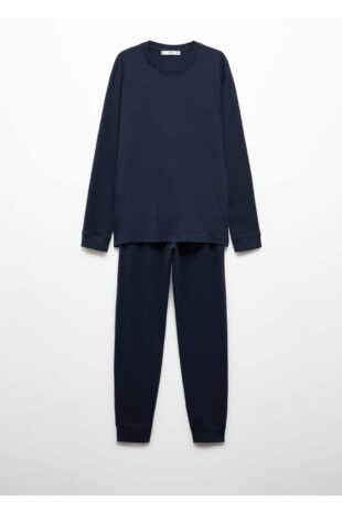 ست پیژامه لاجورد فاق نرمال بلند مردانه مانگو 67030675