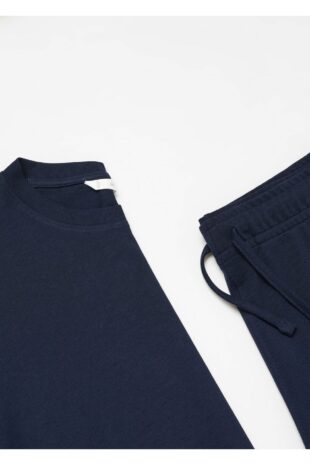 ست پیژامه لاجورد فاق نرمال بلند مردانه مانگو 67030675