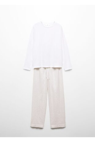 ست پیژامه بژ فاق نرمال بلند زنانه مانگو 67062536