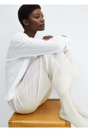 ست پیژامه بژ فاق نرمال بلند زنانه مانگو 67062536