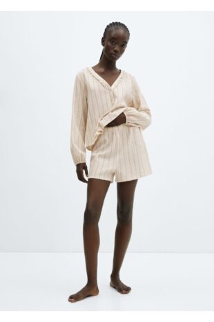 ست پیژامه نارنجی فاق نرمال آستین کوتاه زنانه مانگو 67094019