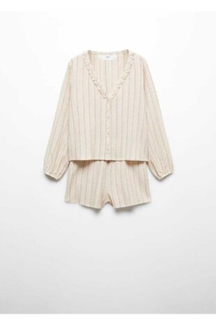 ست پیژامه نارنجی فاق نرمال آستین کوتاه زنانه مانگو 67094019