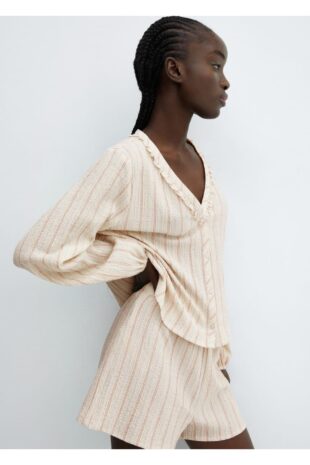 ست پیژامه نارنجی فاق نرمال آستین کوتاه زنانه مانگو 67094019