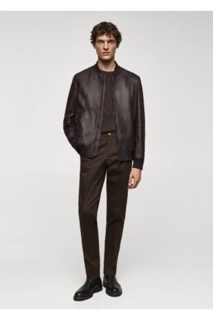 شلوار قهوه ای فاق نرمال مردانه مانگو 67000657