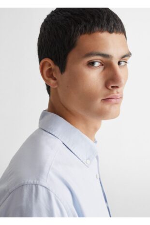 پیراهن آبی مردانه مانگو 67080649