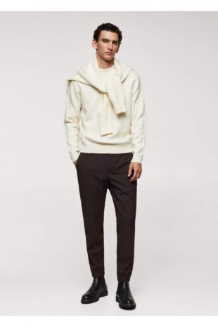 شلوار قهوه ای فاق نرمال مردانه مانگو 67040253