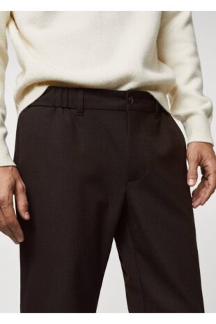 شلوار قهوه ای فاق نرمال مردانه مانگو 67040253