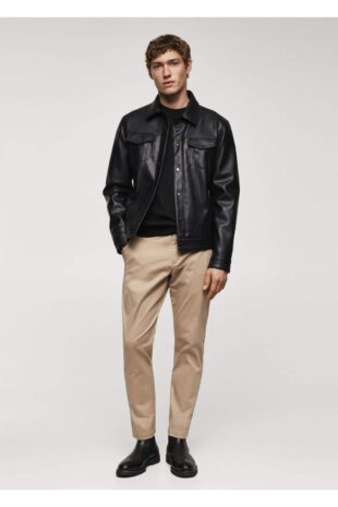 شلوار بژ فاق نرمال مردانه مانگو 67000637