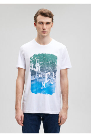 تی شرت سفید فاق نرمال آستین استاندارد مردانه ماوی | 067054-620