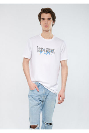 تی شرت سفید فاق نرمال آستین استاندارد مردانه ماوی | 67114