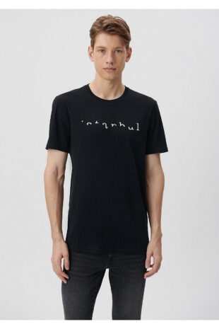 تی شرت سیاه فاق نرمال آستین استاندارد مردانه ماوی | 610352