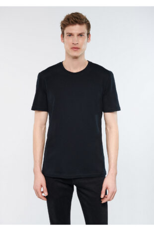 تی شرت سیاه فاق نرمال آستین استاندارد مردانه ماوی | 610251