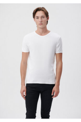 تی شرت سفید فاق نرمال آستین استاندارد مردانه ماوی | 063747-620