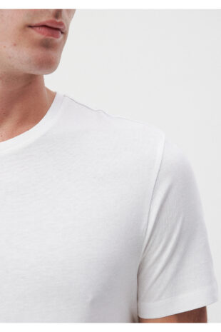 تی شرت سفید فاق نرمال آستین استاندارد مردانه ماوی | 065574-620