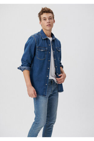 پیراهن آبی آستین استاندارد مردانه ماوی | 2957