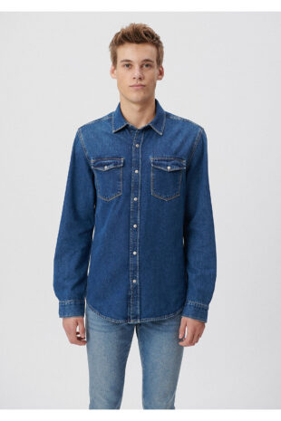 پیراهن آبی آستین استاندارد مردانه ماوی | 2957