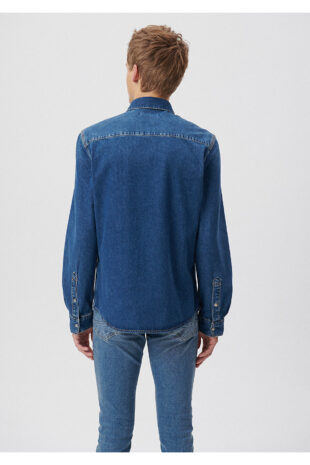 پیراهن آبی آستین استاندارد مردانه ماوی | 2957