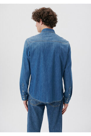 پیراهن آبی آستین استاندارد مردانه ماوی | 295730932