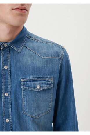 پیراهن آبی آستین استاندارد مردانه ماوی | 295730932