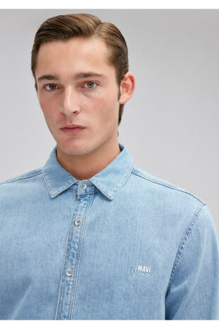 پیراهن آبی آستین استاندارد مردانه ماوی | 210496