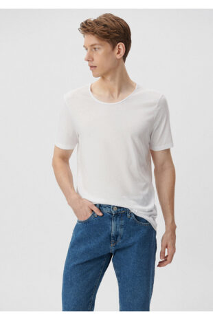 تی شرت سفید فاق نرمال آستین استاندارد مردانه ماوی | 064019-620