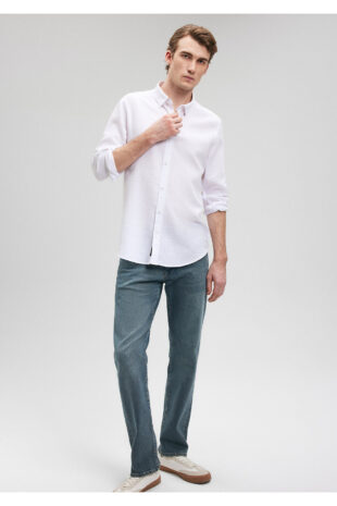 پیراهن سفید آستین استاندارد مردانه ماوی | 020579-25705