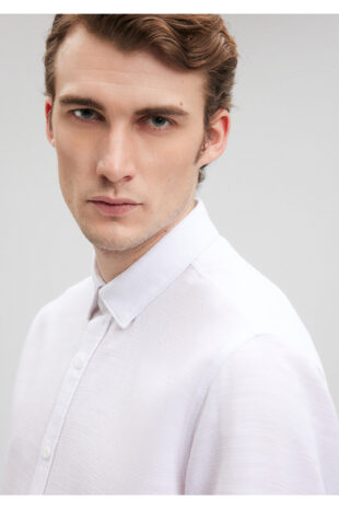 پیراهن سفید آستین استاندارد مردانه ماوی | 020579-25705