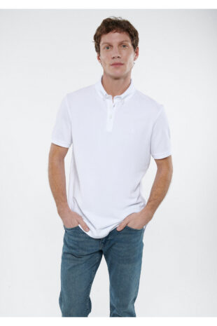 تیشرت یقه پولو سفید آستین استاندارد مردانه ماوی | 063247-27879